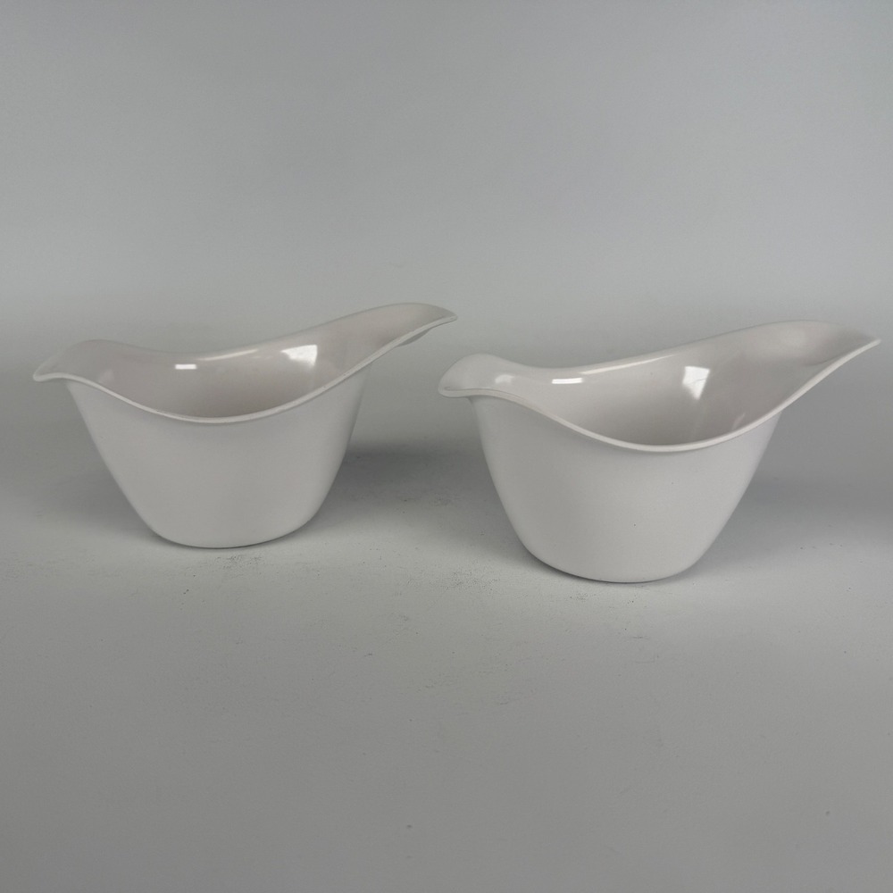2X Vintage HUTZLER‎ SAUCY SERVER 1987 White Melamine CURVY BOWL Gravy Boat 503